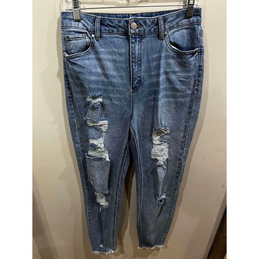 Tinseltown Jeans Women's Junior Size 9 Blue Skinny Distressed High Rise Denim